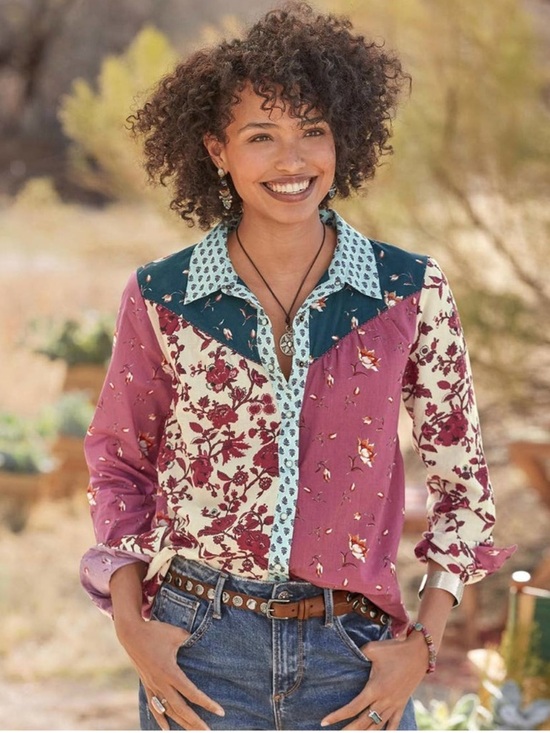 Sundance Tops - Sundance Abigale Patchwork Pearl Snap Floral Shirt Size Large